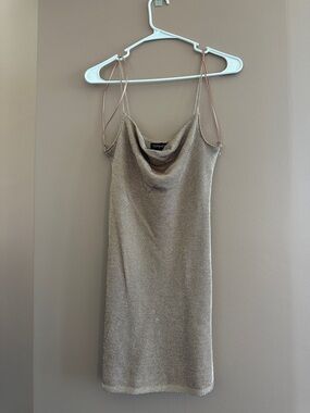 TOPSHOP Metallic Taupe Knit Slip Dress